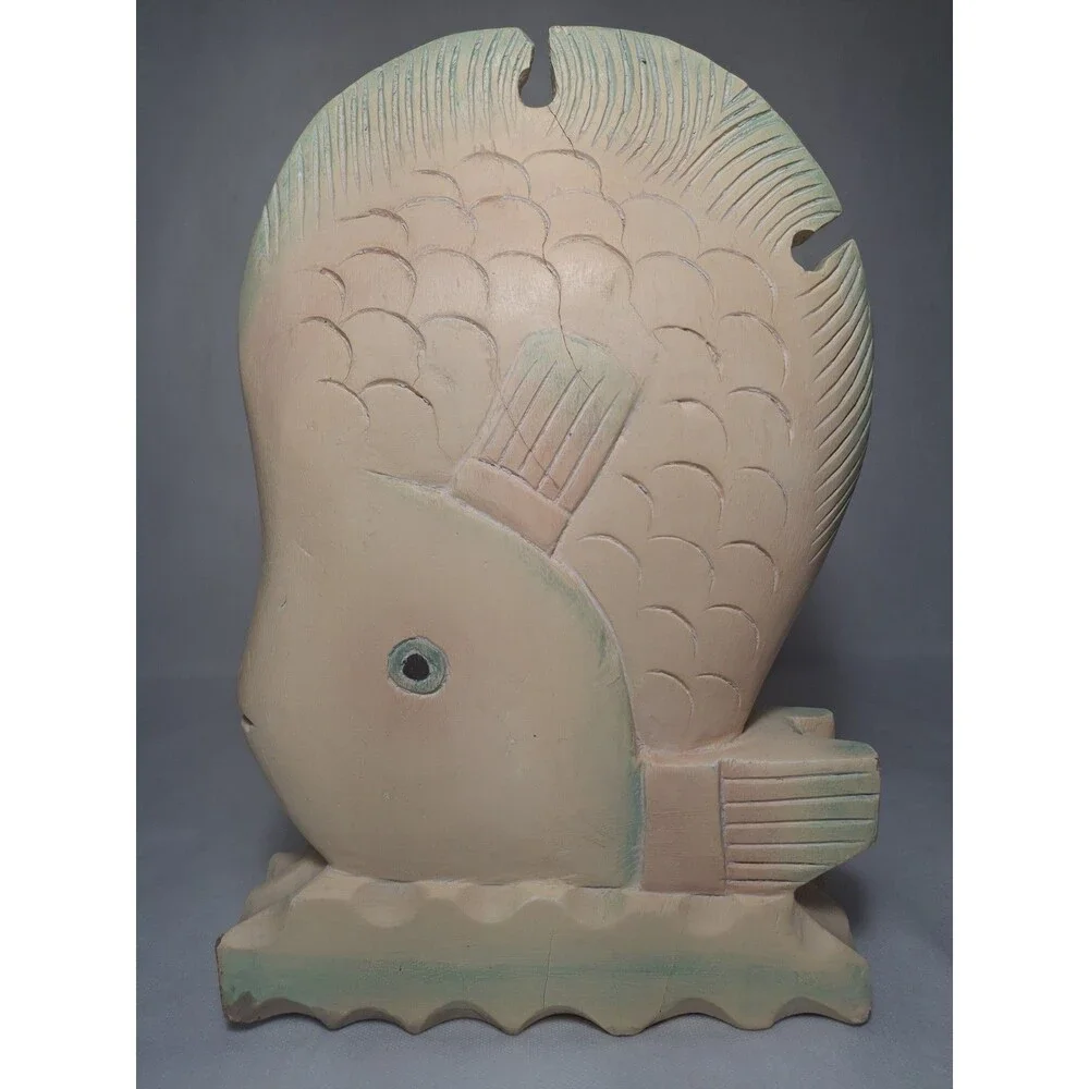 Vintage Hand Carved Hand Painted  Wooden Fish Figure Coastal Beach Home Decor - Picture 5 of 9